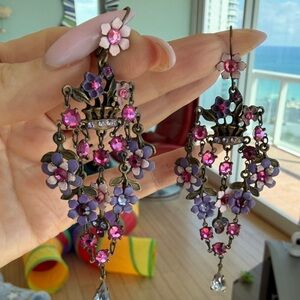Michal Negrin Floral Pink and Purple Dangle Earrings